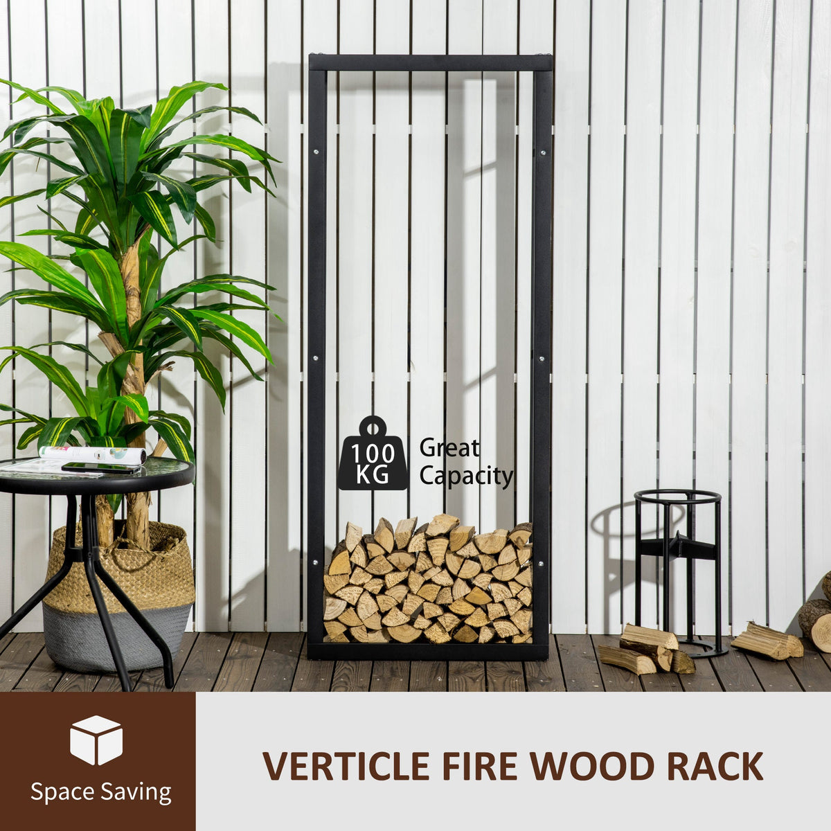 15.7" x 9.8" x 39.4" Firewood Rack Outdoor, Log Holder Fireplace Storage Rack with Handles and 220 lbs. Weight Capacity, Black