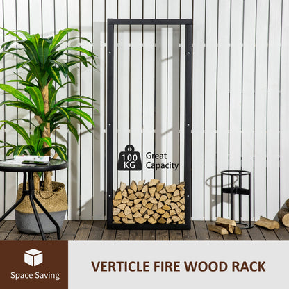 15.7" x 9.8" x 39.4" Firewood Rack Outdoor, Log Holder Fireplace Storage Rack with Handles and 220 lbs. Weight Capacity, Black