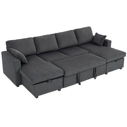Theo U-Shaped Sleeper Sectional with Storage Chaise-Grey
