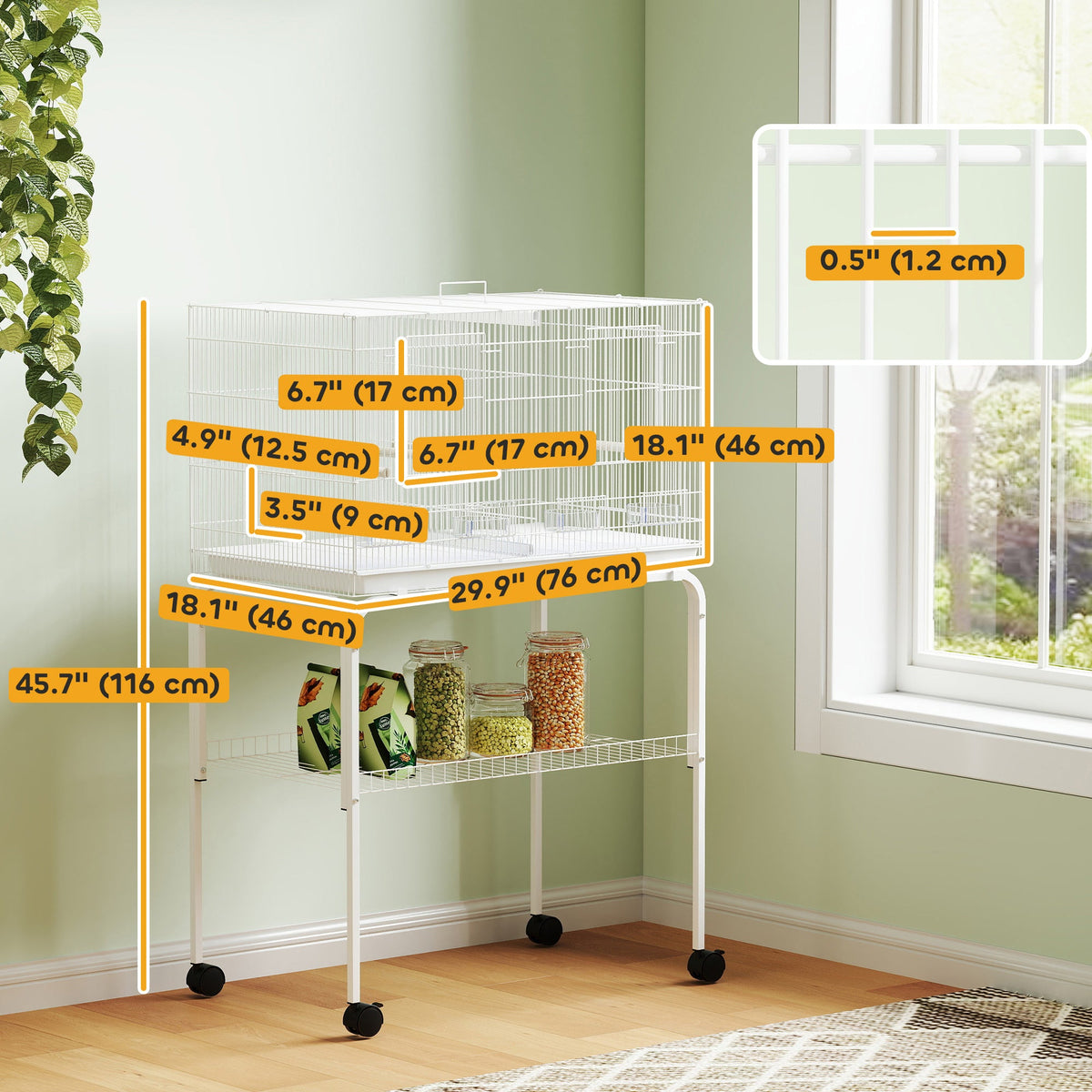 18" H Bird Cage, Large Parakeet Cage for Budgie, Lovebird, Canary, Finches with Divider, Black