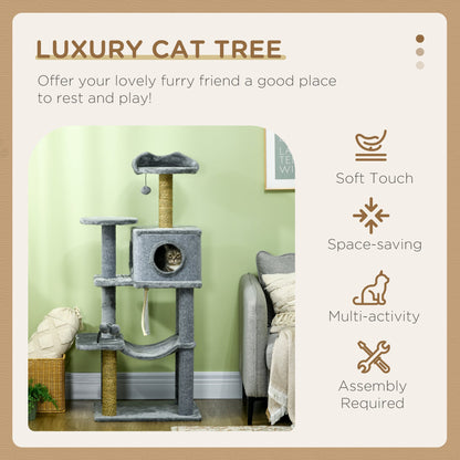54" Cat Tree for Larger Cats Adult with Hammock, Tal Cat Tree Tower with Scratching Post, Condo, Platforms, Play Balls for Indoor Cats, Grey