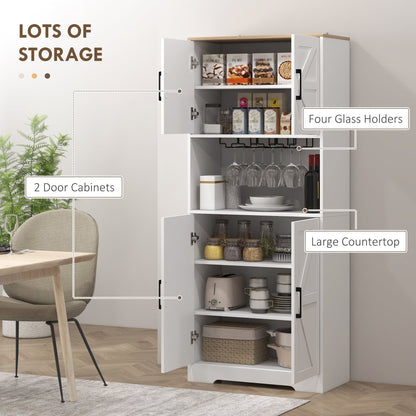 Farmhouse Kitchen Pantry, 68" Freestanding Hutch Storage Cabinet with Microwave Oven Countertop, Black