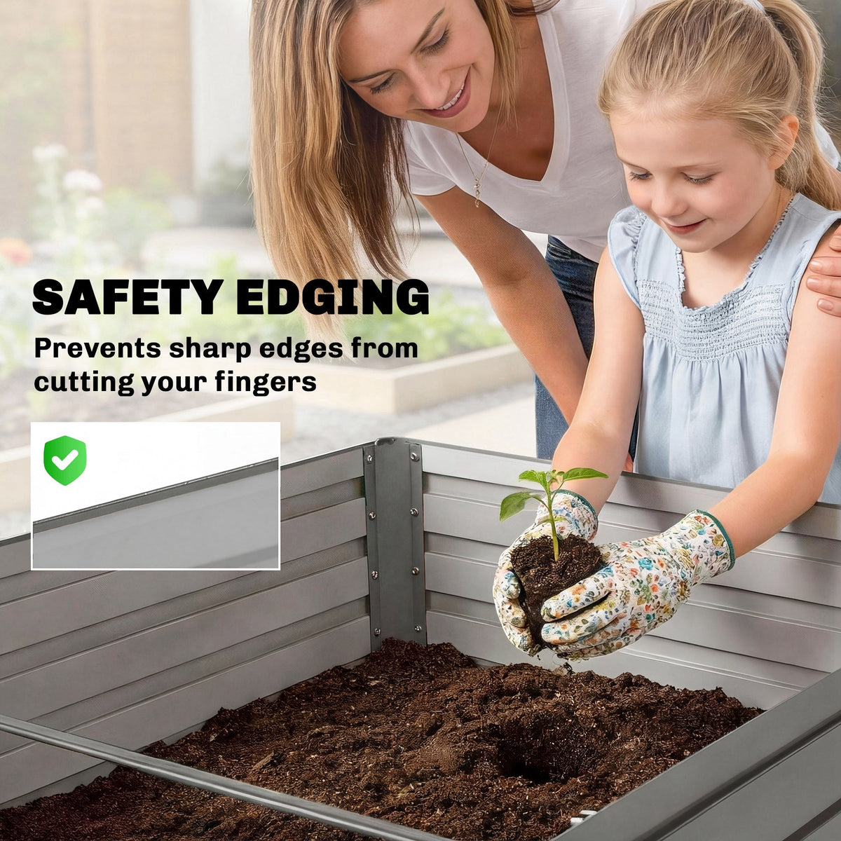 5' x 3' x 2' Raised Garden Bed, Galvanized Planter Box for Growing Flowers, Herbs and Vegetables, Black
