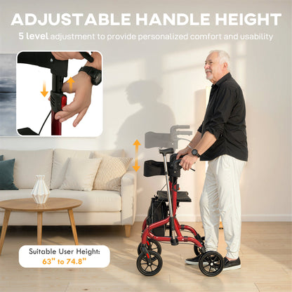 Foldable Rollator Walker with Seat for Seniors, Lightweight Rolling Walker with Adjustable Handles, Green