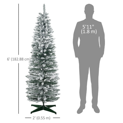 5ft Tall Pencil Artificial Christmas Tree, Holiday Décor with Snow Flocked Branches, Green