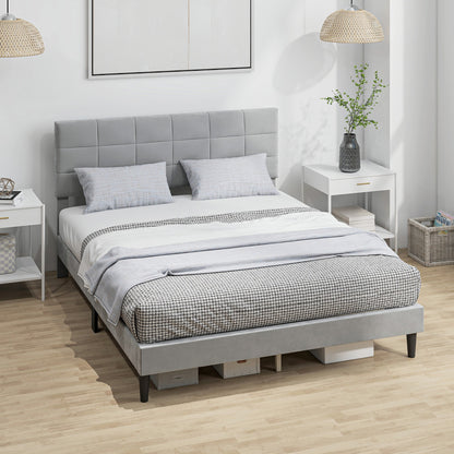 Queen Size Bed Frame with Upholstered Headboard, Modern Platform Bed Frame with Wood Slats, 1100 lbs Capacity, Cream