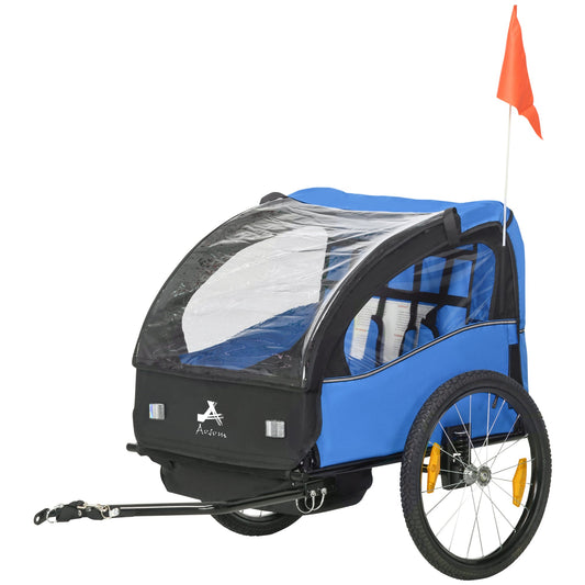 2 Seat Bike Trailer for Kids, Baby Stroller with Storage Bag, 5 Point Harness, Bicycle Trailer with 20" Wheels, Blue