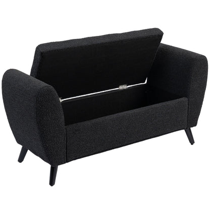 Upholstered Storage Bench with Arms, Modern Ottoman Bench for Bedroom, Entryway, and Living Room, Black