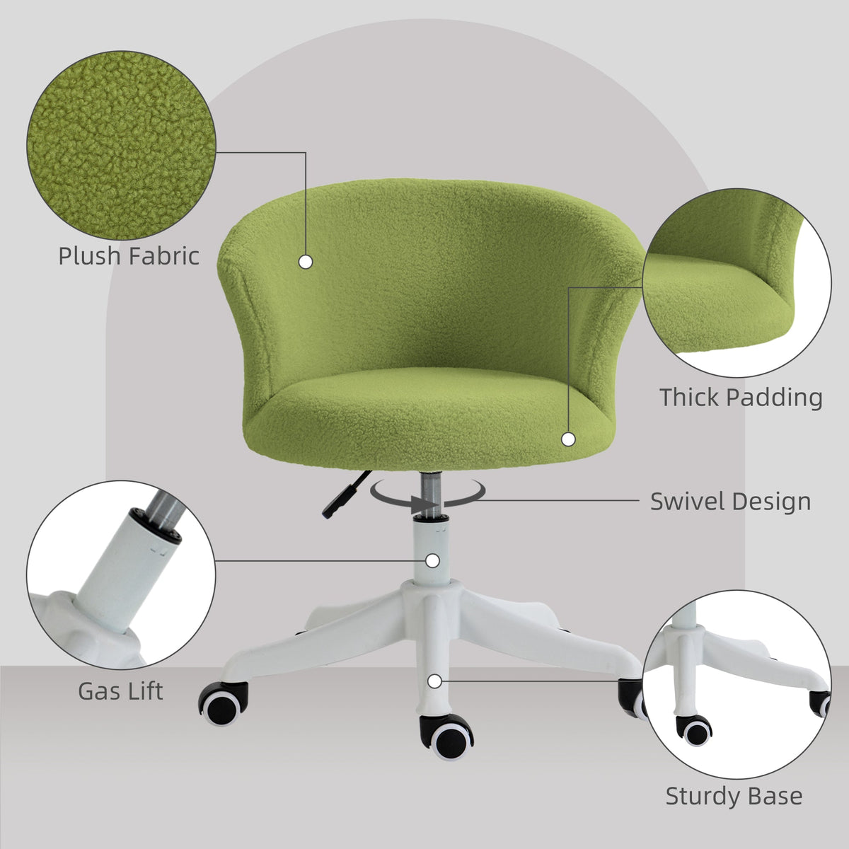 Armless Office Chair, Fluffy Computer Desk Chair with Adjustable Height, Swivel Wheels, Mid Back, Grey