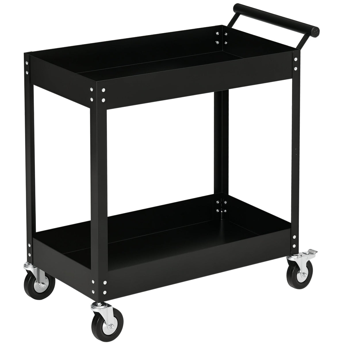Rolling Tool Cart, 2 Tier Mobile Service Utility Cart with Wheels, Black