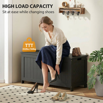Storage Trunk with 2 Safety Hinges, Modern Entryway Bench with Side Handles, Storage Chest for Living Room, Black