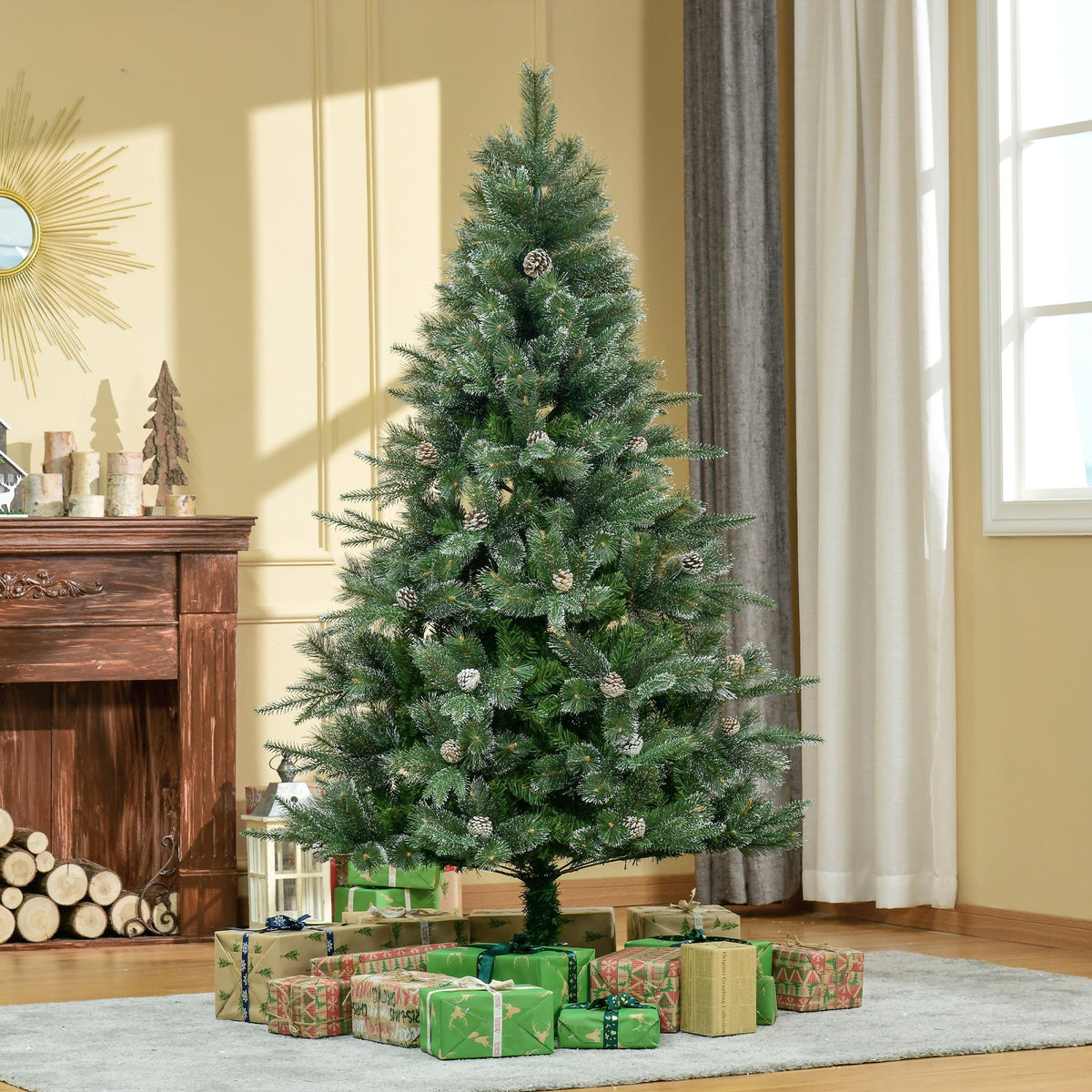 6FT Artificial Christmas Snow Pine Tree Holiday Home Xmas Decoration with Automatic Open, Pinecone, Green
