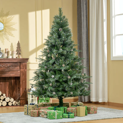 6FT Artificial Christmas Snow Pine Tree Holiday Home Xmas Decoration with Automatic Open, Pinecone, Green
