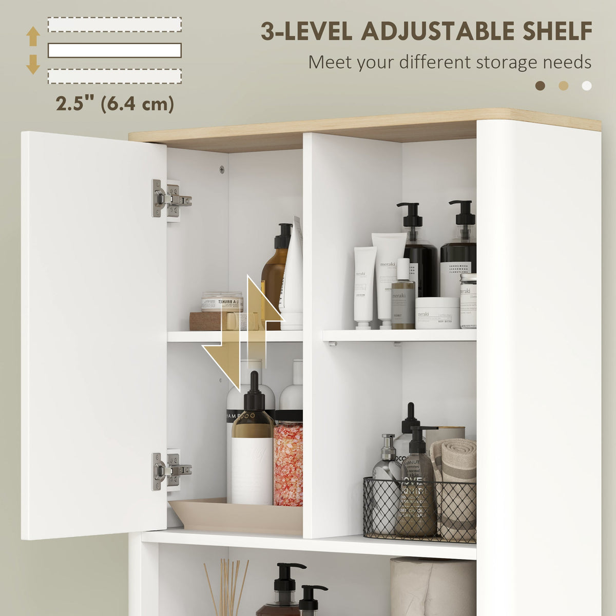 Over The Toilet Storage Cabinet, Bathroom Space Saver Cabinet with Adjustable Shelf, Bathroom Organizer, White