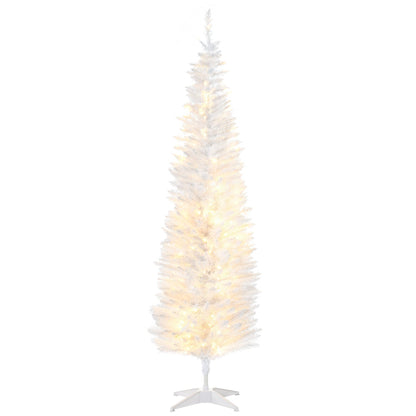 6' Pre Lit Artificial Pencil Christmas Trees, Xmas Tree with Realistic Branches and Warm White LED Lights, Green