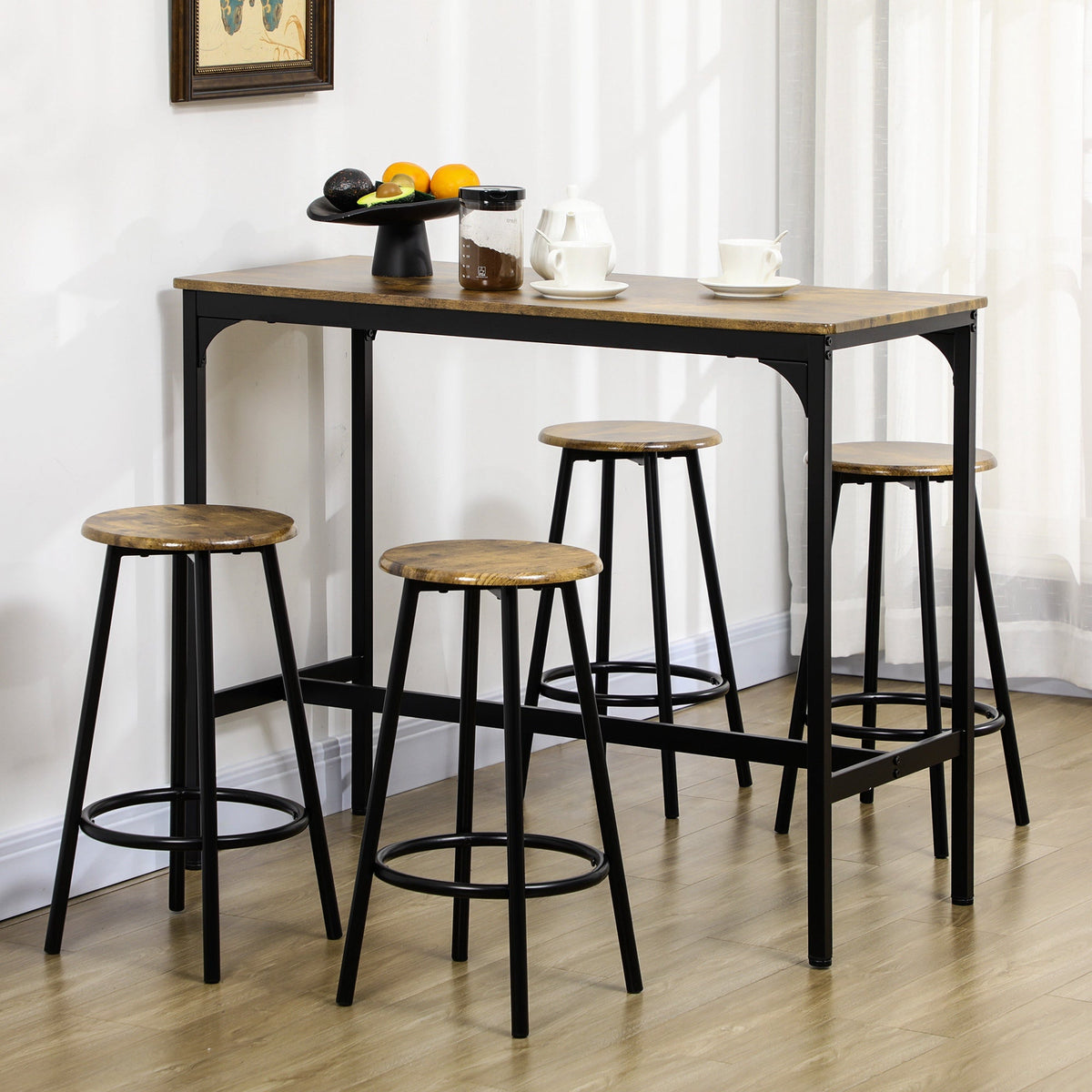 5-Piece Bar Table Set for 4, Industrial Counter Height Bar Table and Chairs for Kitchen, Dining Room, Grey