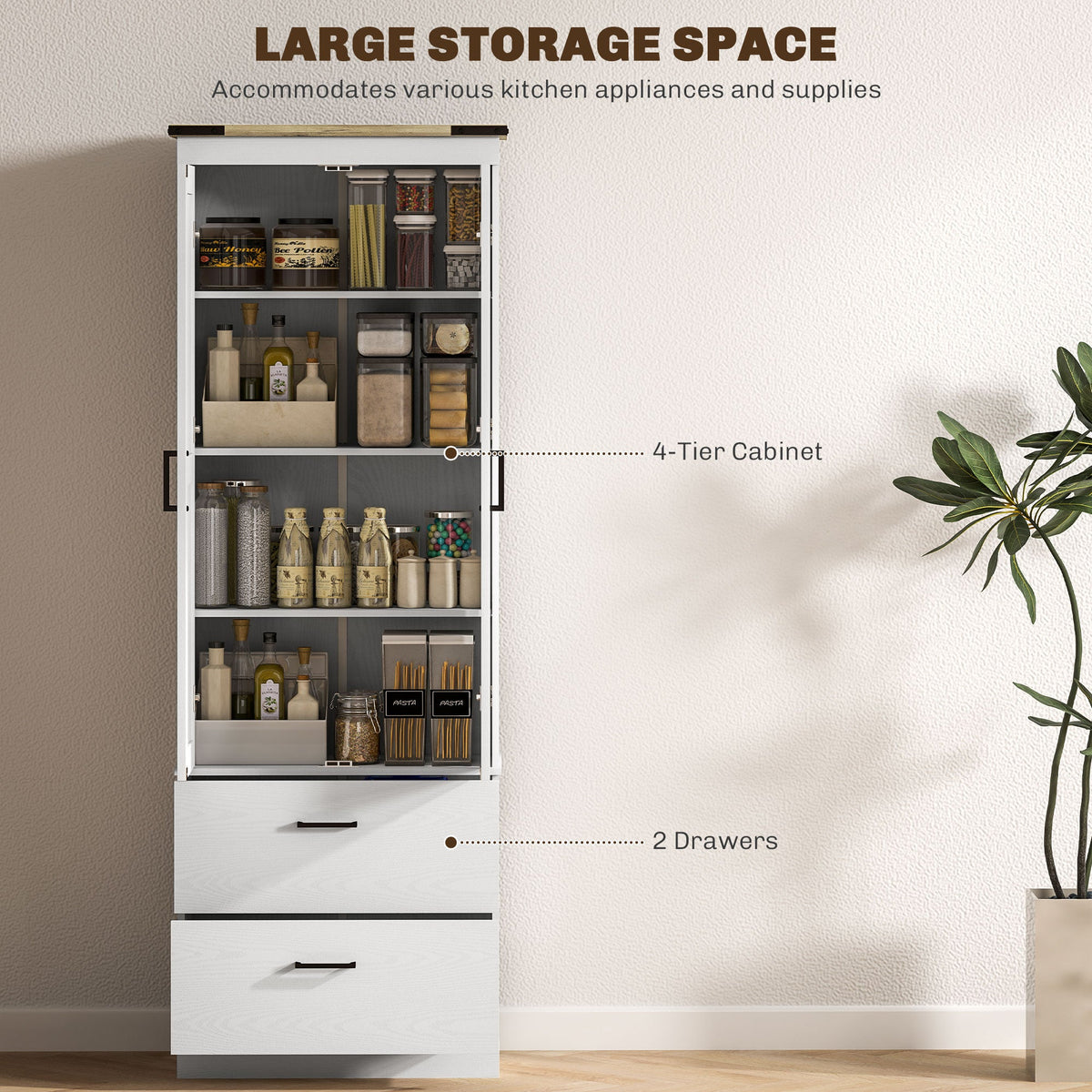 67" Tall Kitchen Pantry Storage Cabinet, Kitchen Pantry Cabinet with Doors, Drawers and Adjustable Shelves, Black