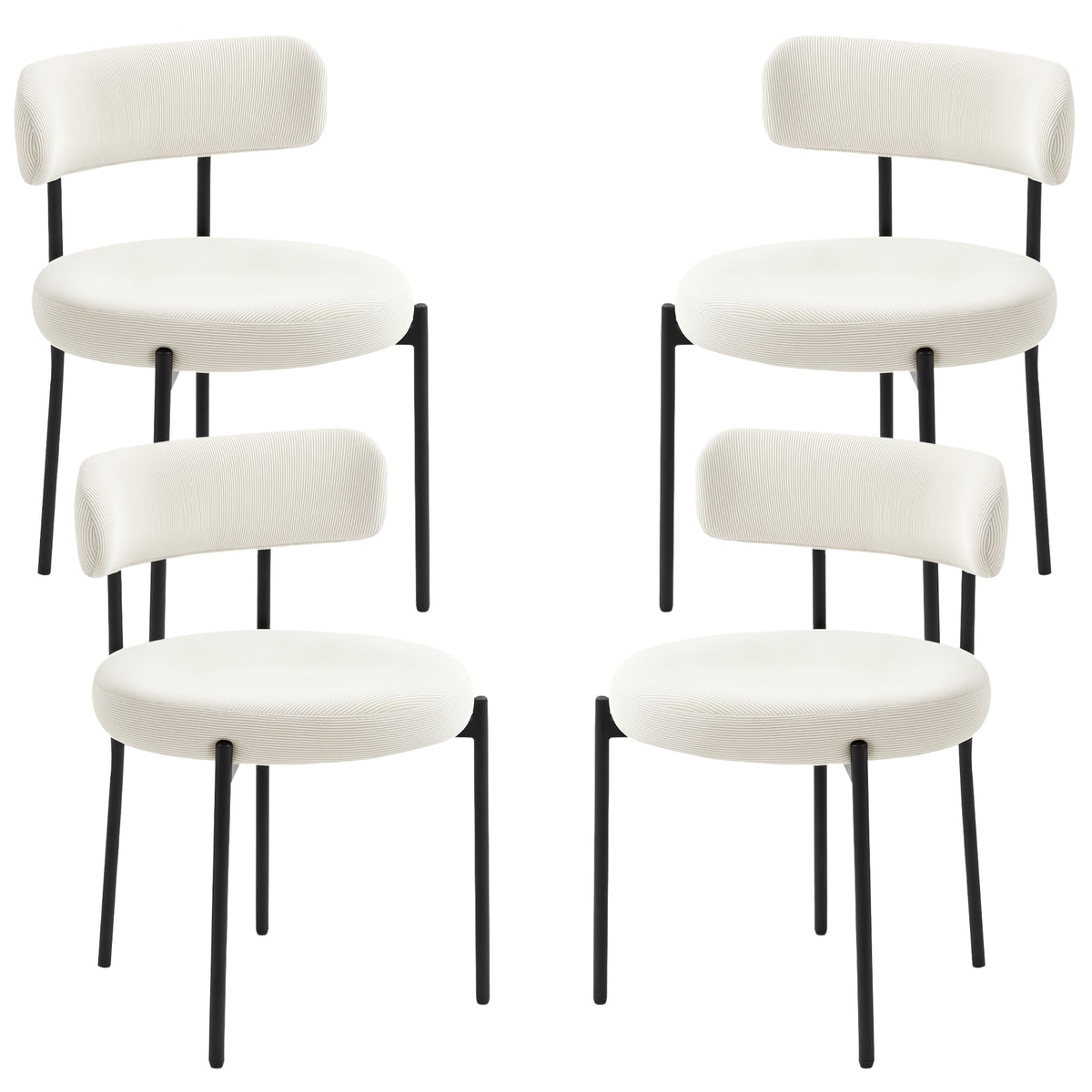 4 Pieces Kitchen Chairs, Modern Dining Chairs w/ Corduroy Upholstery and Steel Legs for Living Room, Beige