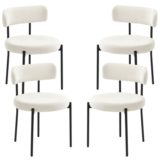 4 Pieces Kitchen Chairs, Modern Dining Chairs w/ Corduroy Upholstery and Steel Legs for Living Room, Beige