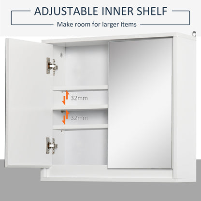 Wall Mounted Bathroom Medicine Cabinet Mirrored Cabinet with Hinged Door 2-Tier Storage Shelves White