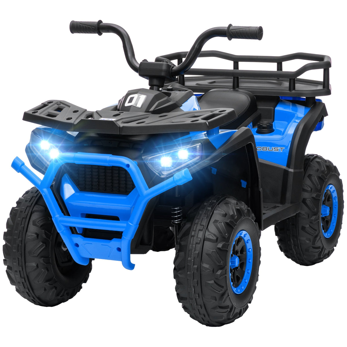 Kids ATV, 12V Battery Powered Electric Ride on Toy w/ Spring Suspension, Storage Basket, High & Low Speed, Blue