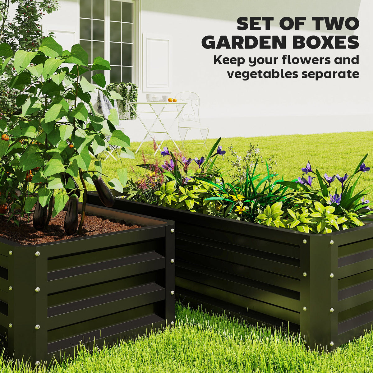 Galvanized Raised Garden Beds, Outdoor Planter Box, Set of 2, for Flowers, Herbs and Vegetables, Black