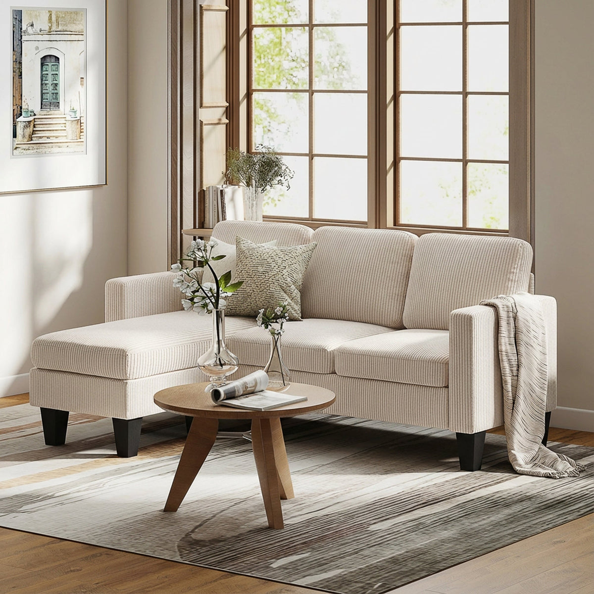 Sectional Sofa, L Shaped Couch, with Changeable Chaise or Ottoman, Dark Grey