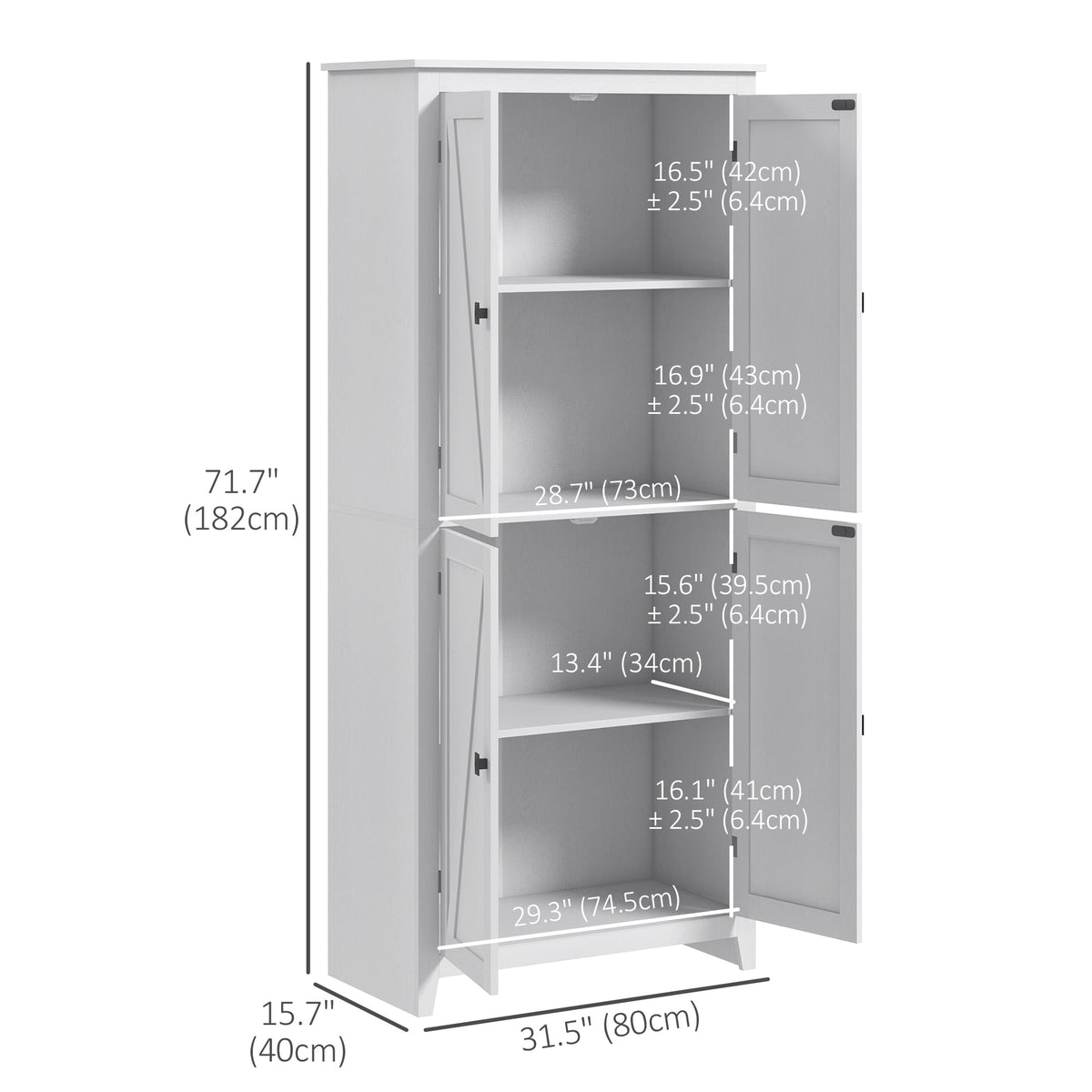 72" Freestanding Storage Cabinet, Kitchen Pantry Cabinet with Doors and Shelves for Dining Room, Natural