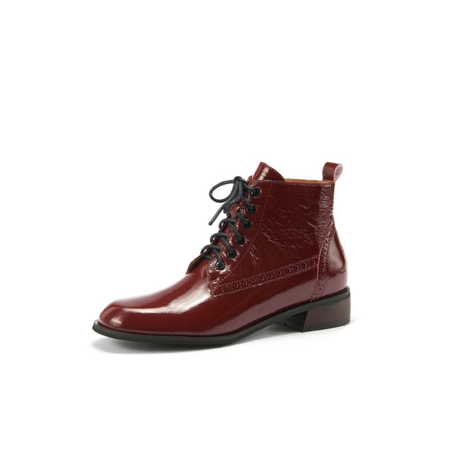 Genuine Leather Low Heel Boots