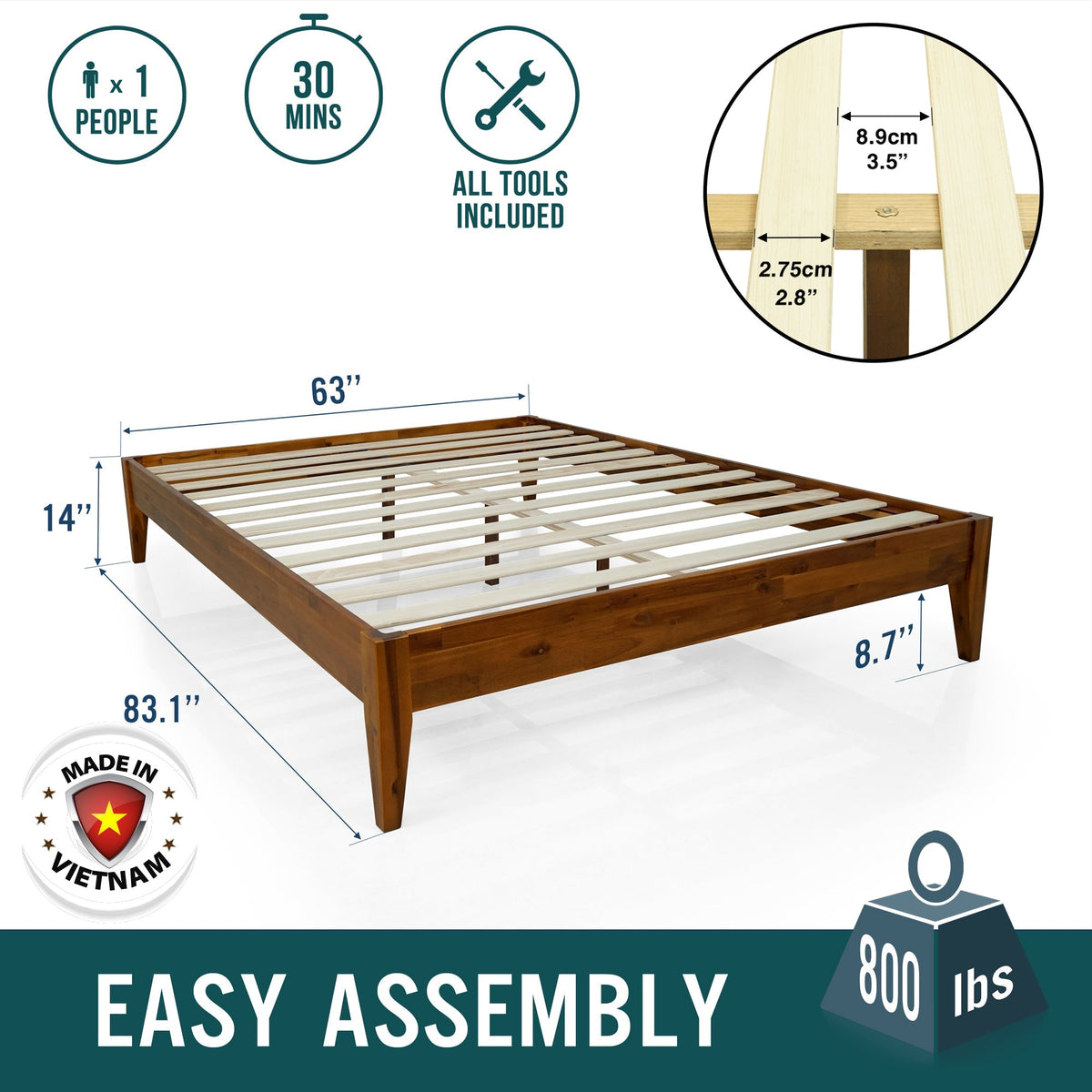 Acacia Mervyn Solid Wood Platform Bed for Timeless Comfort and Style