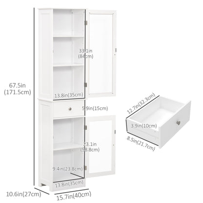 Tall Bathroom Cabinet, Bathroom Storage Cabinet with Drawers, 2 Doors and Adjustable Shelves, White