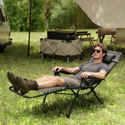 Folding Zero Gravity Chair, 5-Position Adjustable Outdoor Lounge Chair Recliner with Headrest, Beige