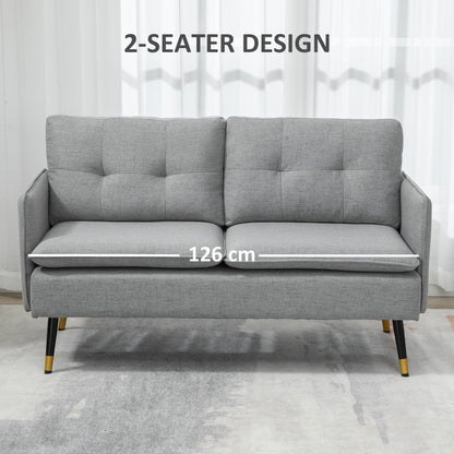 55" Loveseat Sofa, Linen Love Seat w/ S spring, Steel Legs and Button Tufting, Small Couch for Living Room, Dark Grey