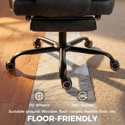 Executive Office Chair, Leathaire Big and Tall Office Chair 400 lbs with Wide Seat, Reclining, Lumbar Support, Black