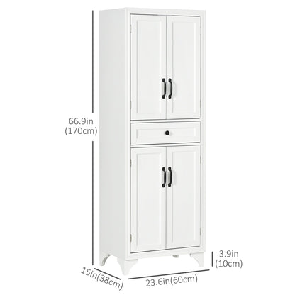 Freestanding Storage Cabinet, Kitchen Pantry Cabinet with 2 Shelves, 4 Doors for Dining Room, Black