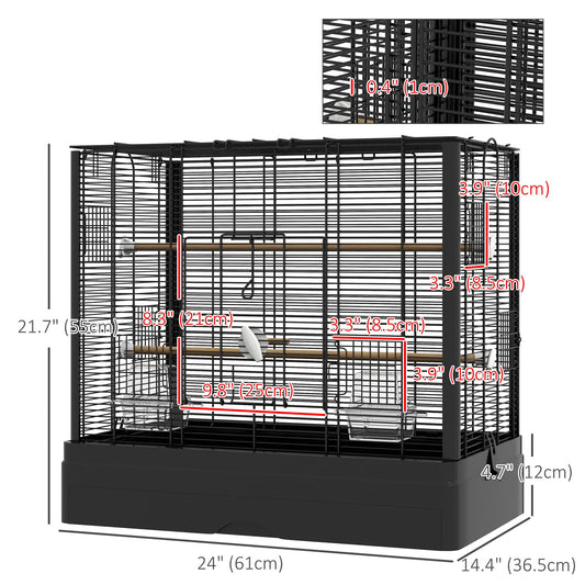 22" Bird Cage for Budgie Finches Canaries Love Birds with Wooden Stands, Slide-Out Tray, Handles, Food Containers, Black