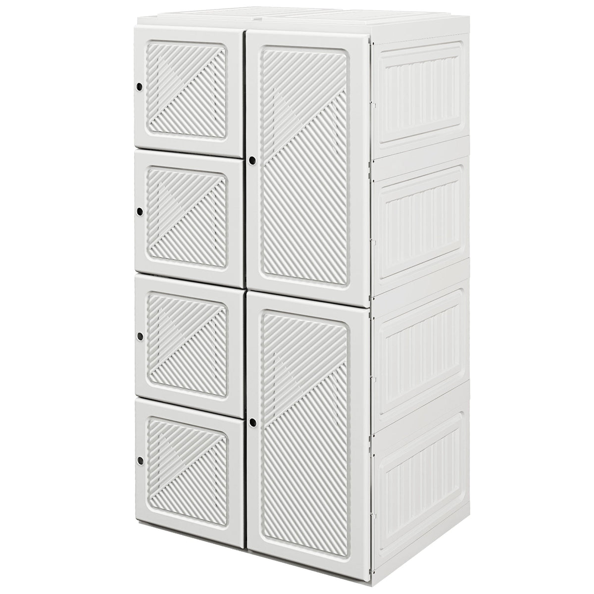 Portable Wardrobe, Foldable Storage Organzier with 5 Compartments, 1 Hanging Rod, Magnet Doors, White