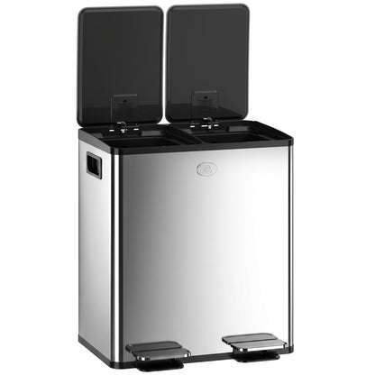Garbage Bin, Soft-Close Trash Can with Foot Pedal, 2x5 Gal (2x20 L) Garbage Can with Removable Inner Buckets, Silver