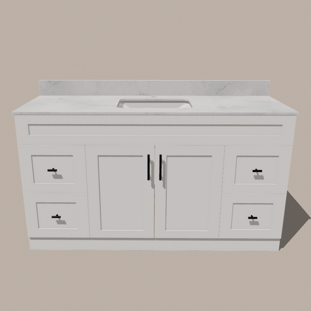 72-Inch Single Sink Shaker Bathroom Vanity — White or Gray | Plywood Cabinet, Solid-Wood Doors, Soft-Close 3-Way Clip-On Hinges | 4 Drawers, Center Double Doors