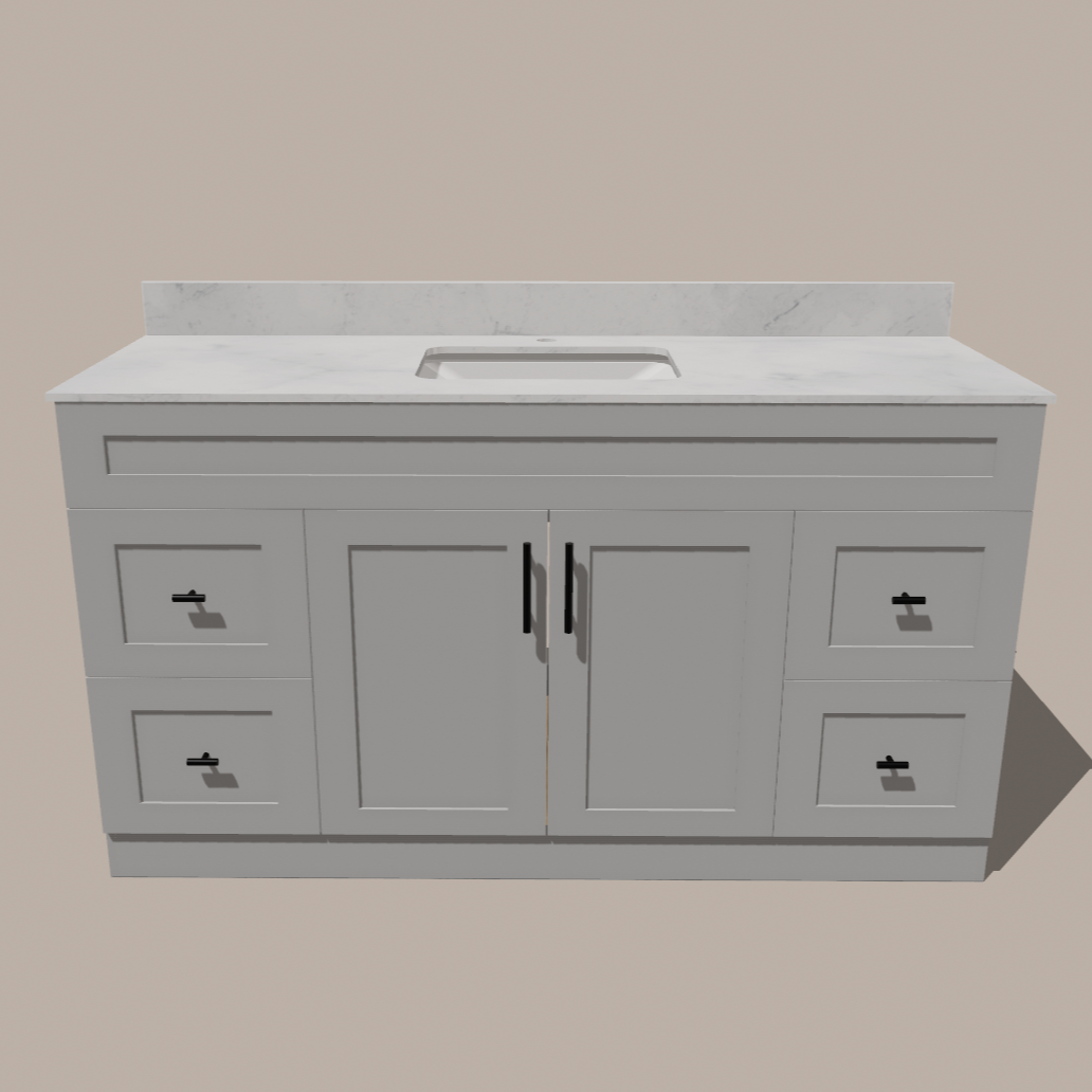 72-Inch Single Sink Shaker Bathroom Vanity — White or Gray | Plywood Cabinet, Solid-Wood Doors, Soft-Close 3-Way Clip-On Hinges | 4 Drawers, Center Double Doors