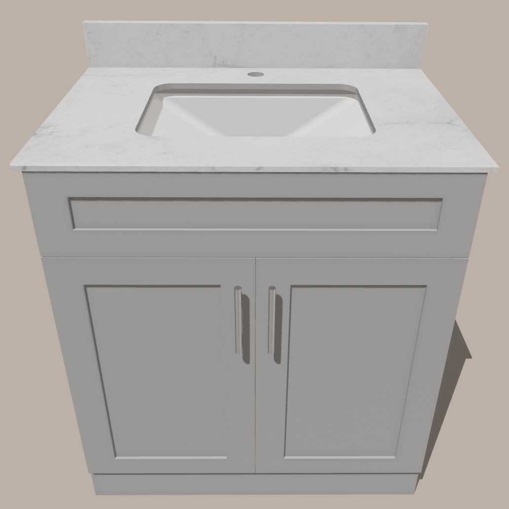 30-Inch Shaker Bathroom Vanity — White or Gray | Plywood Cabinet, Solid-Wood Doors, Soft-Close 3-Way Clip-On Hinges, Natural Wood Interior