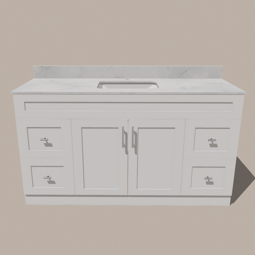 72-Inch Single Sink Shaker Bathroom Vanity — White or Gray | Plywood Cabinet, Solid-Wood Doors, Soft-Close 3-Way Clip-On Hinges | 4 Drawers, Center Double Doors