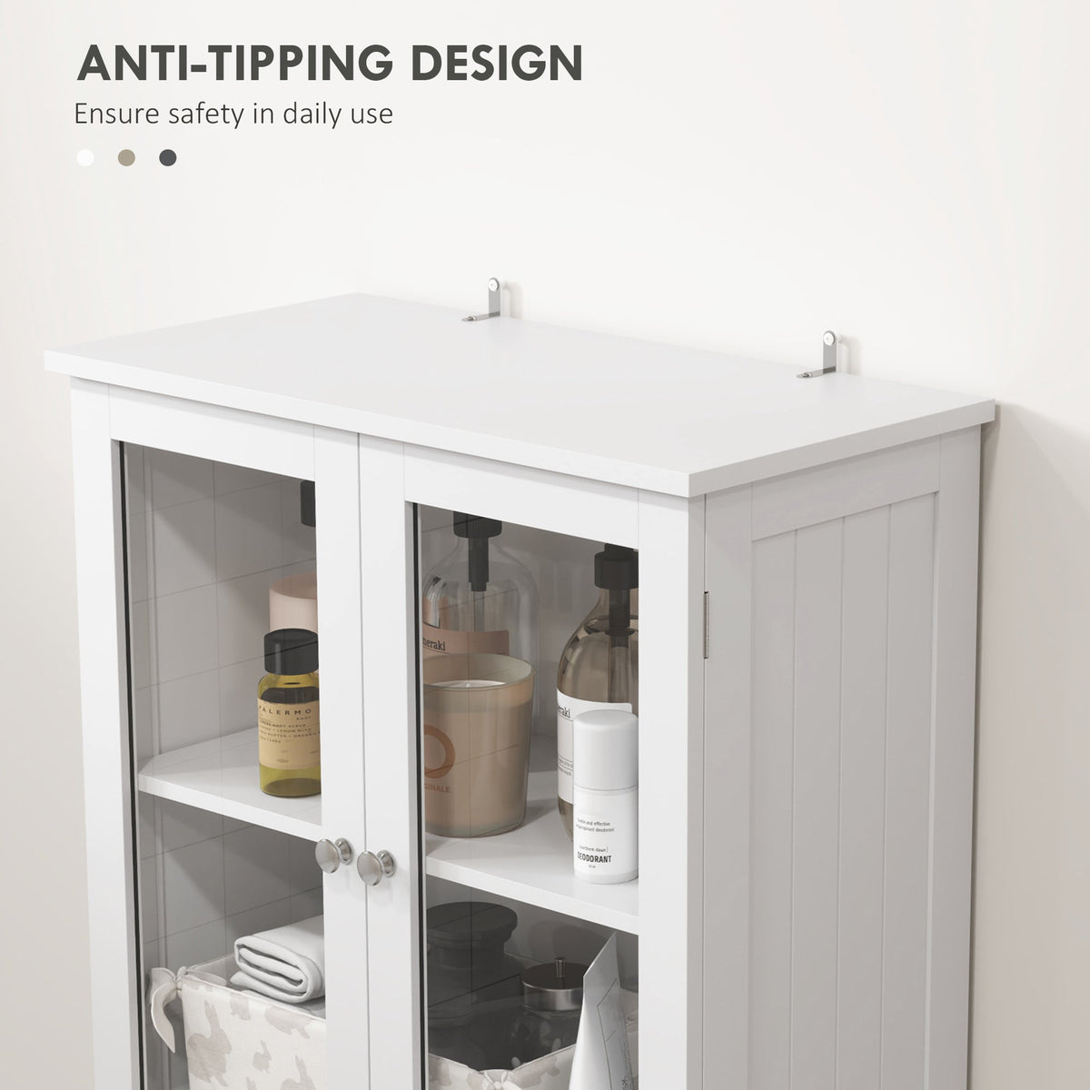 Floor Bathroom Storage Cabinet, Tall Bathroom Cabinet with Adjustable Shelves, for Kitchen, Living Room, White