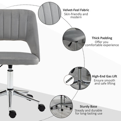 Mid Back Office Chair Velvet Fabric Swivel Scallop Shape Computer Desk Chair, Green