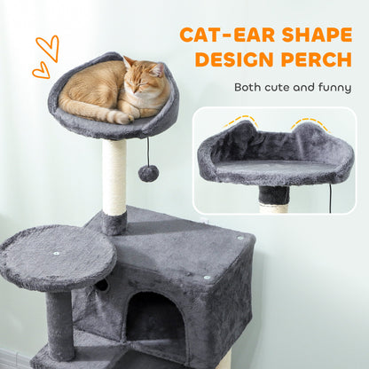 63 Inch Cat Tree with Sisal Scratching Posts, Condos, Plush Perches, Hammock, Ladder, Dangling Balls, Beige