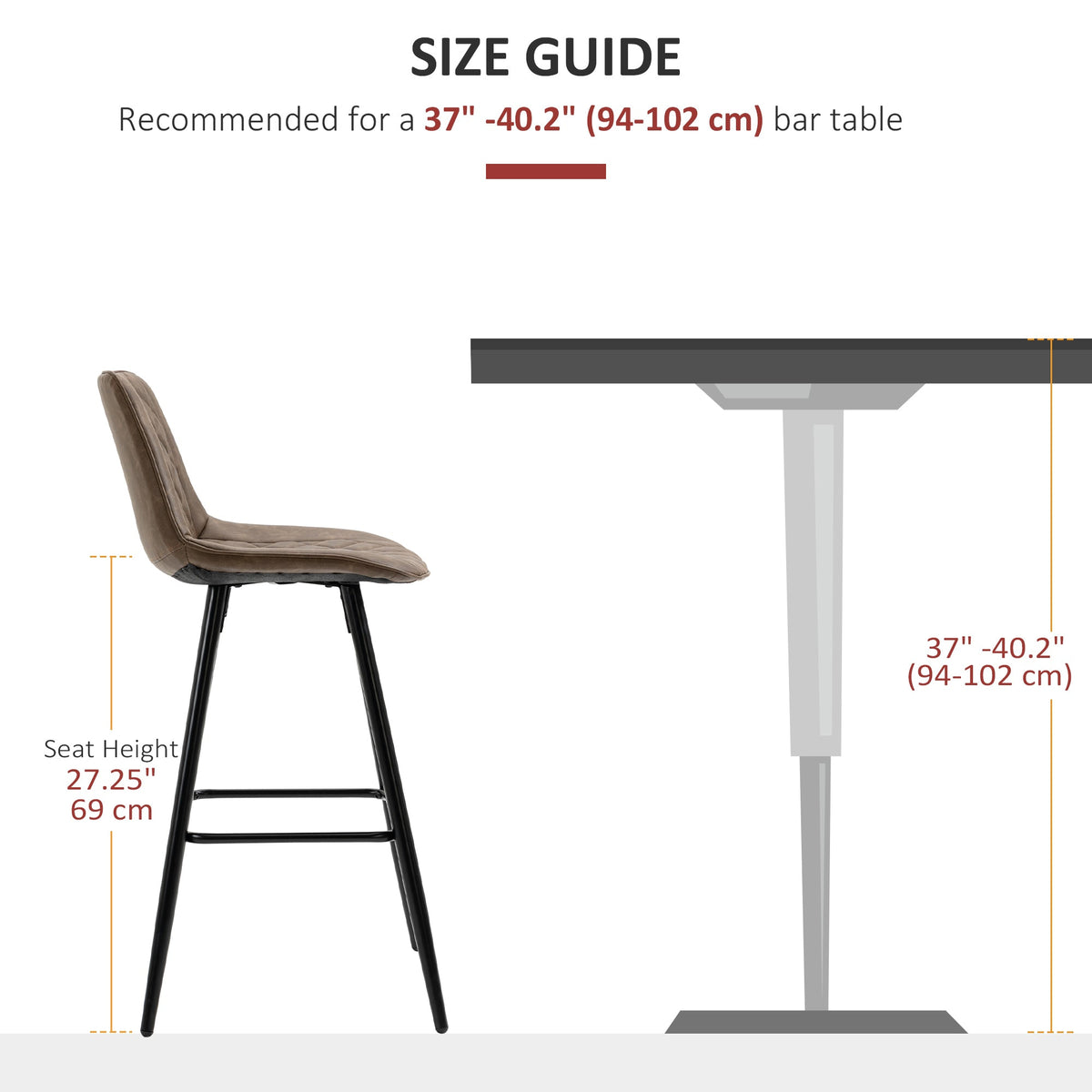 PU Leather Counter Height Bar Chairs Set of 2, 27.75" Bar Stools with Metal Legs for Dining Area, Kitchen Island, Black
