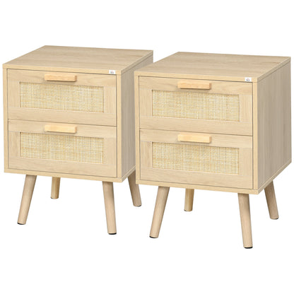 Boho Design Nightstand Set of 2, Side End Table with 2 Drawers for Living Room, Bedroom