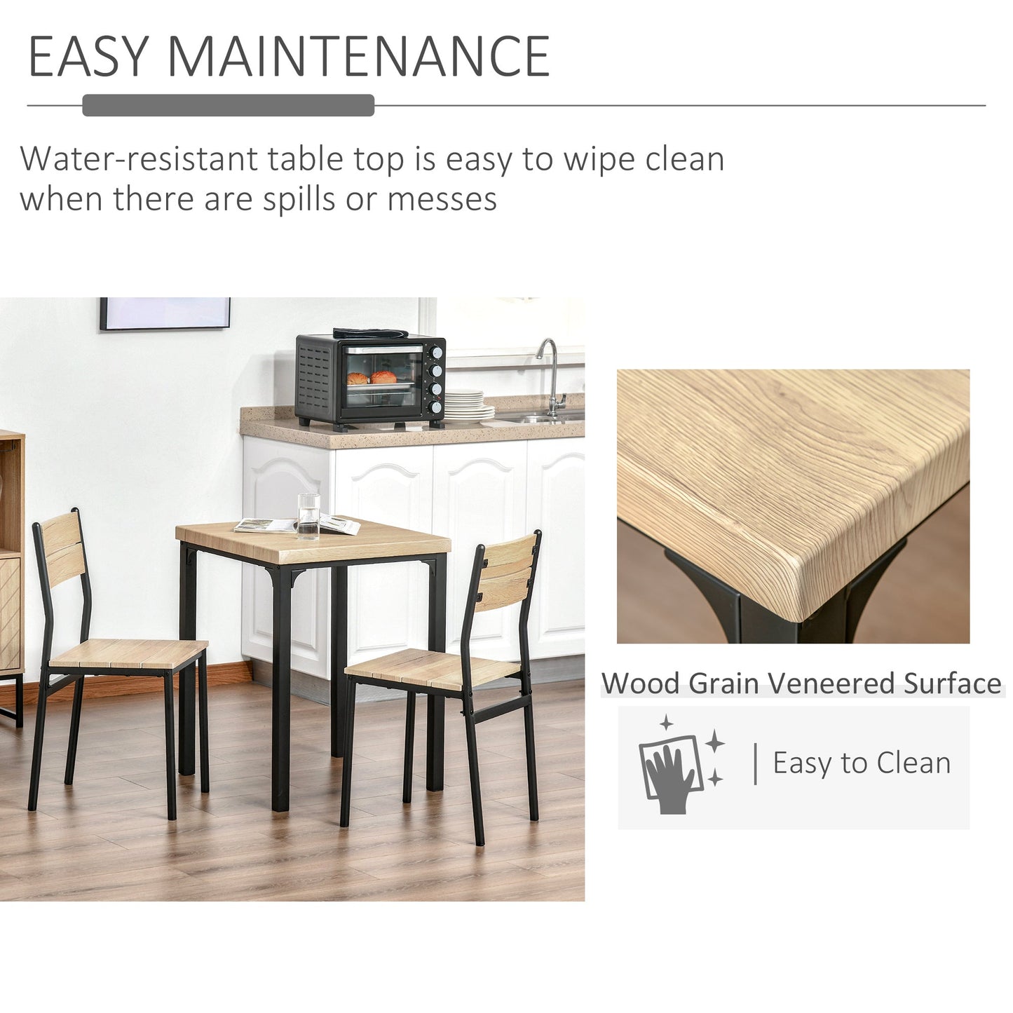 Kurt 3-Piece Dining Set for Small Spaces-Natural Wood