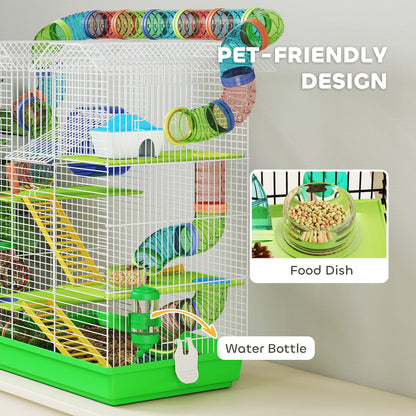 18.5" Hamster Cage, 5 Tiers Small Animal House with Tunnel Tube System, Exercise Wheel, Water Bottle, Blue
