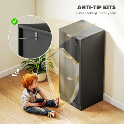 Lockable Filing Cabinet with 2 Fluted Drawers, File Cabinet with Adjustable Hanging Rails for A4 Letter Files, Black